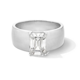 2 CT. Emerald-Cut Certified Lab-Grown Diamond Solitaire Thick Shank Engagement Ring in 14K White Gold (F/VS2)