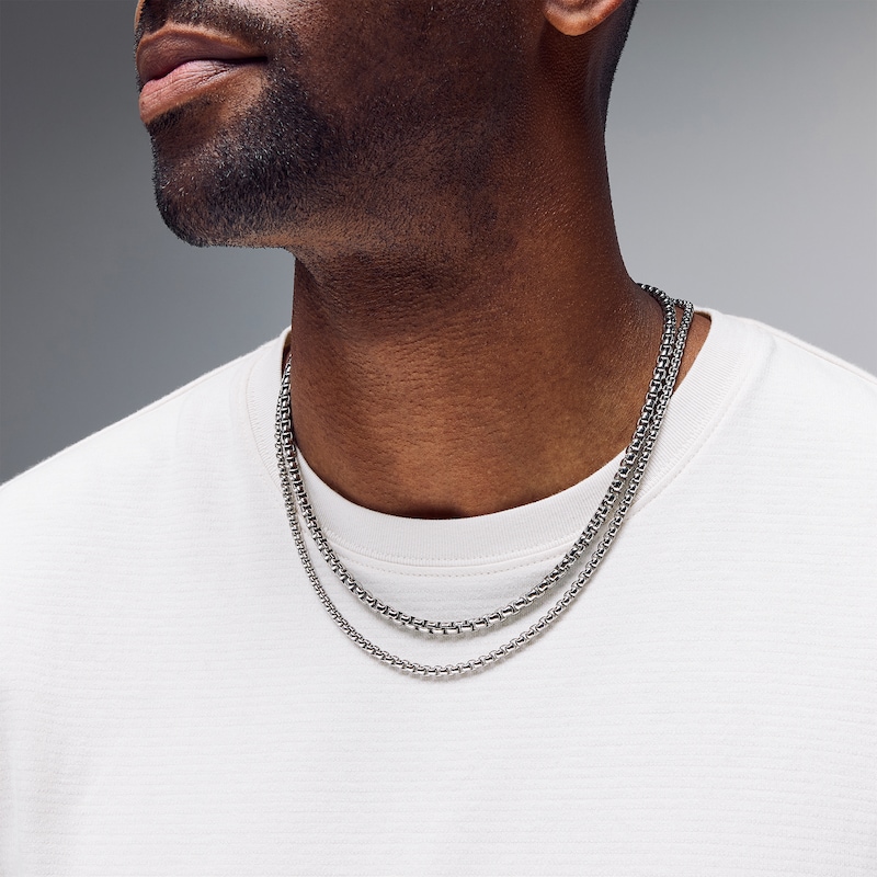 Main Image 2 of Rolo Box Chain Necklace Set in Solid Stainless Steel - 20” and 22”