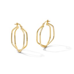 30.0mm Hexagon Double-Hoop Earrings in Hollow 10K Gold