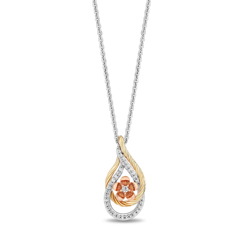 Main Image 1 of Enchanted Disney Rapunzel 1/8 CT. T.W. Diamond Flower Double Teardrop Pendant in Sterling Silver and 10K Two-Tone Gold