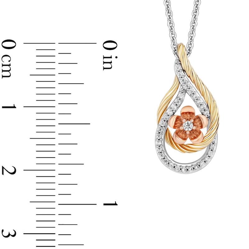 Main Image 3 of Enchanted Disney Rapunzel 1/8 CT. T.W. Diamond Flower Double Teardrop Pendant in Sterling Silver and 10K Two-Tone Gold