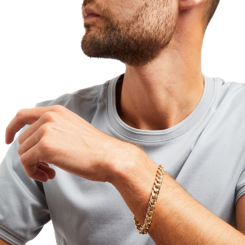 Main Image 2 of 8.2mm Diamond-Cut Miami Cuban Curb Chain Bracelet in Hollow 14K Two-Tone Gold - 7.5"