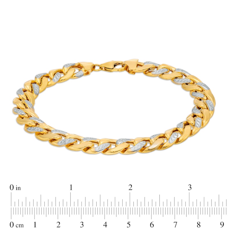 Main Image 4 of 8.2mm Diamond-Cut Miami Cuban Curb Chain Bracelet in Hollow 14K Two-Tone Gold - 7.5"