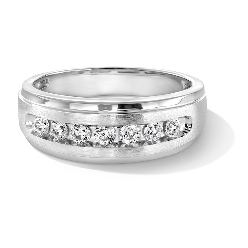 Main Image 1 of 1/2 CT. T.W. Diamond Seven Stone Stepped Edge Band in 10K White Gold