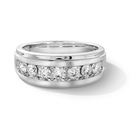 1 CT. T.W. Diamond Seven Stone Stepped Edge Band in 10K White Gold