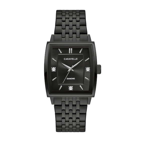 Men's Caravelle by Bulova Modern Diamond Accent Black IP Watch with Tonneau Black Dial (Model: 45D111)