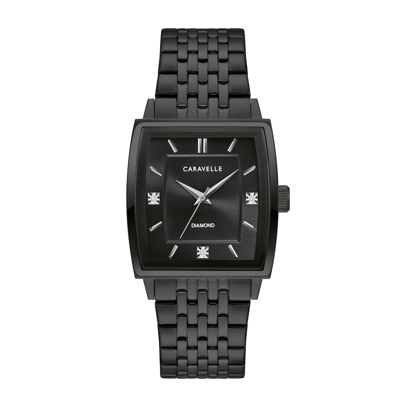 Main Image 1 of Men's Caravelle by Bulova Modern Diamond Accent Black IP Watch with Tonneau Black Dial (Model: 45D111)