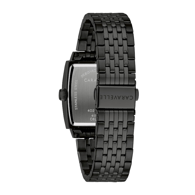 Main Image 3 of Men's Caravelle by Bulova Modern Diamond Accent Black IP Watch with Tonneau Black Dial (Model: 45D111)