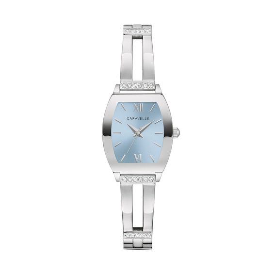 Ladies' Caravelle by Bulova Modern Crystal Accent Bangle Watch with Tonneau Light Blue Dial (Model: 43L223)