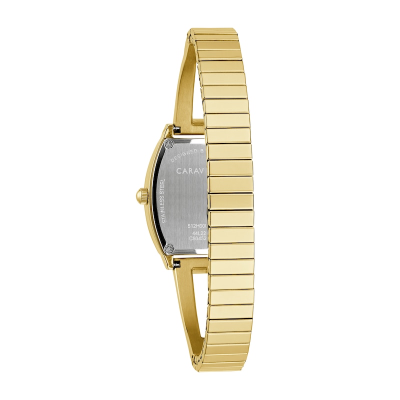 Main Image 3 of Ladies' Caravelle by Bulova Modern Crystal Accent Gold-Tone IP Bangle Watch with Tonneau Champagne Dial (Model: 44L226)