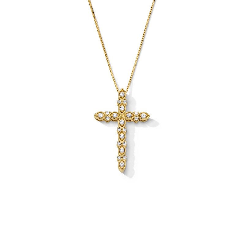 Main Image 1 of 1/4 CT. T.W. Diamond Marquise Cross Pendant in 10K Gold