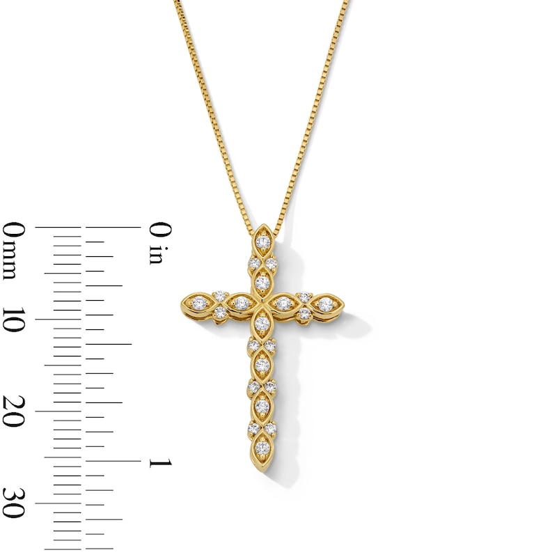 Main Image 3 of 1/4 CT. T.W. Diamond Marquise Cross Pendant in 10K Gold