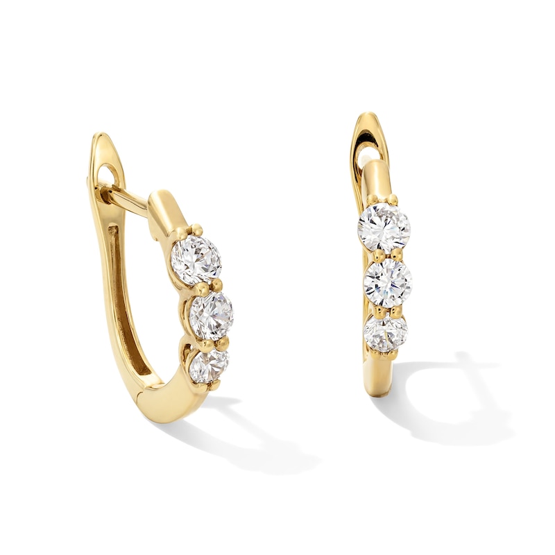 Main Image 1 of 1/2 CT. T.W. Certified Lab-Grown Diamond Three Stone Hoop Earrings in 10K Gold (F/VS2)