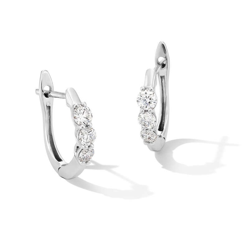Main Image 1 of 1/2 CT. T.W. Certified Lab-Grown Diamond Three Stone Hoop Earrings in 10K White Gold (F/VS2)