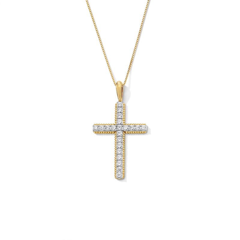 Main Image 1 of 1/2 CT. T.W. Certified Lab-Grown Diamond Beaded Edge Cross Pendant in 10K Gold (F/VS2)