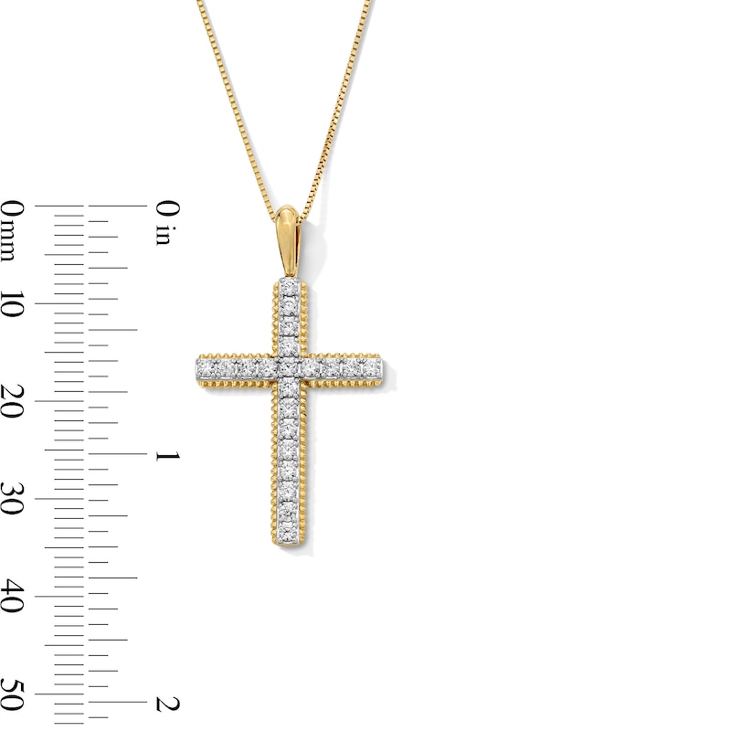 Main Image 3 of 1/2 CT. T.W. Certified Lab-Grown Diamond Beaded Edge Cross Pendant in 10K Gold (F/VS2)