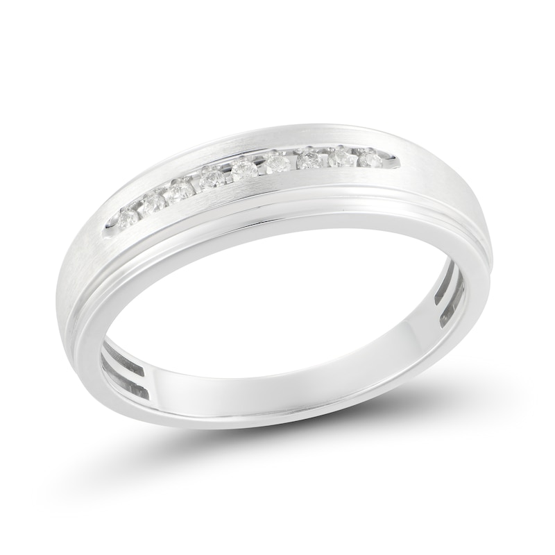Main Image 1 of 1/10 CT. T.W. Diamond Nine Stone Stepped Edge Band in 10K White Gold