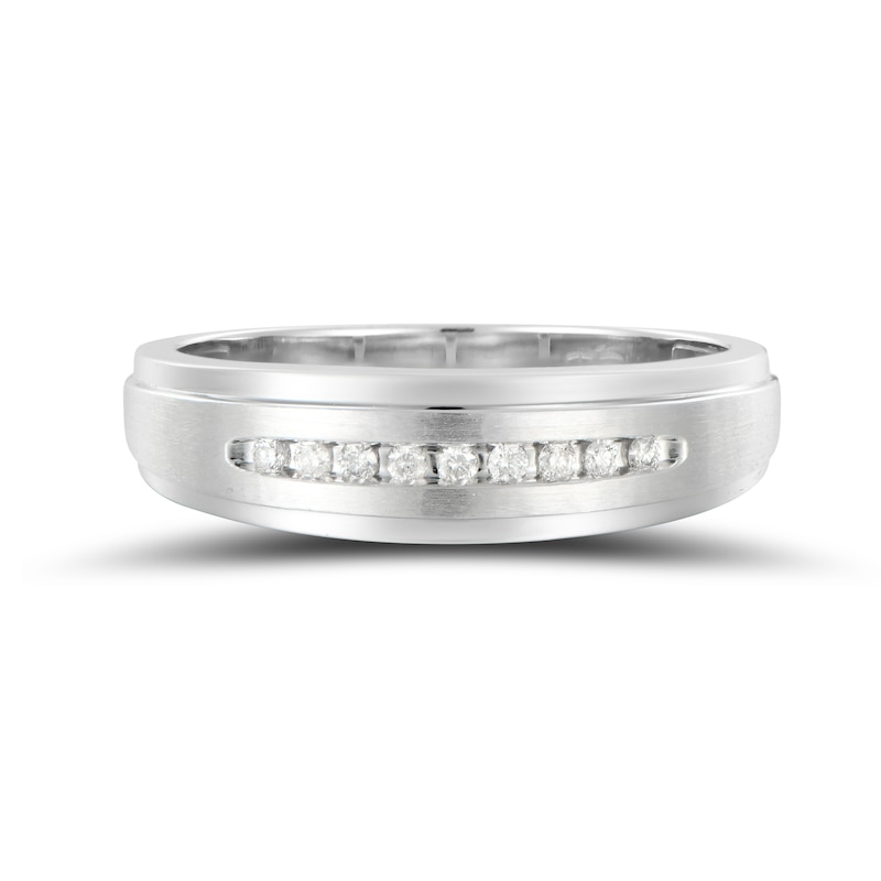 Main Image 4 of 1/10 CT. T.W. Diamond Nine Stone Stepped Edge Band in 10K White Gold