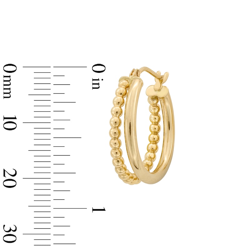 Main Image 2 of Beaded and Polished Split Double Hoop Earrings in Hollow 10K Gold