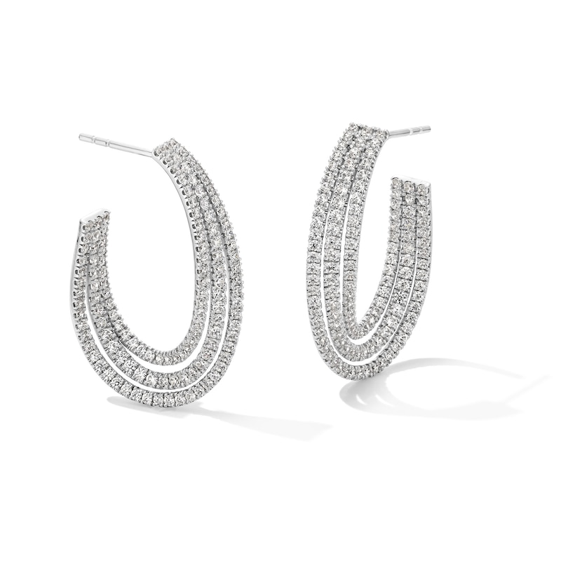 Main Image 1 of 2 CT. T.W. Certified Lab-Grown Diamond Triple Row Twist J-Hoop Earrings in 10K White Gold (F/VS2)