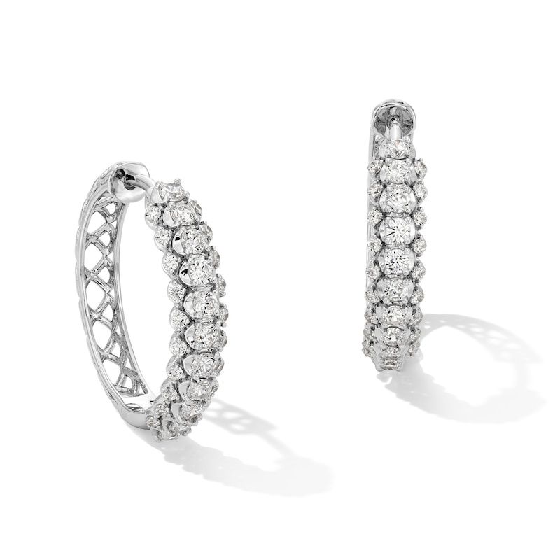 Main Image 1 of 1 CT. T.W. Certified Lab-Grown Diamond Offset Row Hoop Earrings in 10K White Gold (F/VS2)