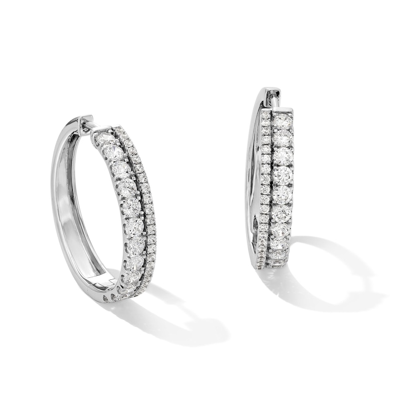 Main Image 1 of 2 CT. T.W. Certified Lab-Grown Diamond Double Row Hoop Earrings in 10K White Gold (F/VS2)
