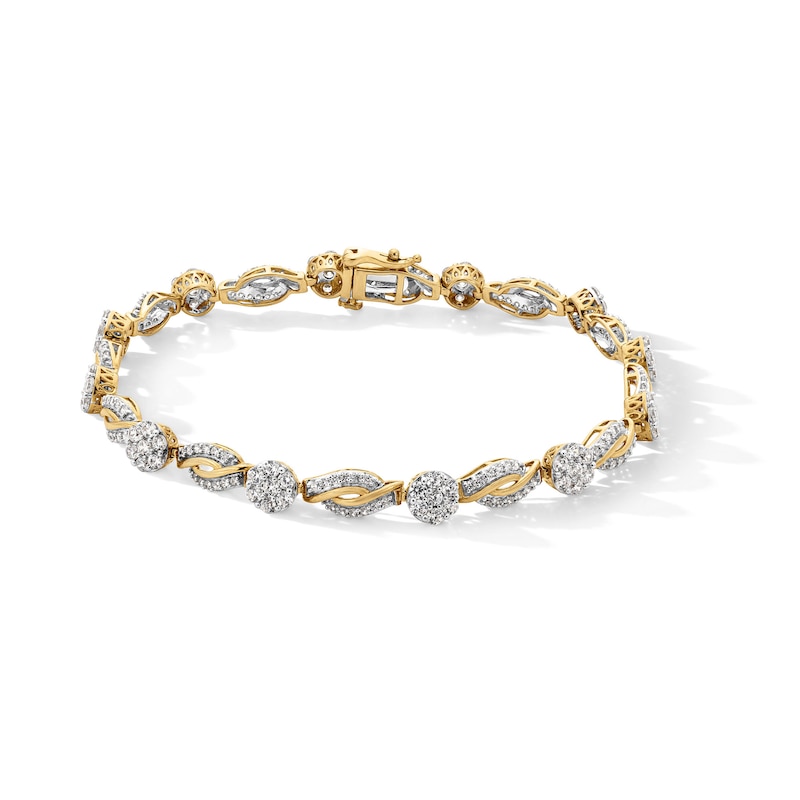 Main Image 1 of 3 CT. T.W. Certified Lab-Grown Multi-Diamond Alternating Link Bracelet in 10K Gold (F/VS2) - 7.25”