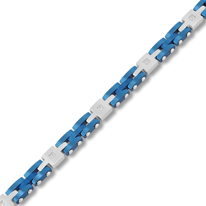Main Image 2 of 1/10 CT. T.W. Diamond Link Bracelet in Solid Stainless Steel and Blue Ion Plate - 8.37”