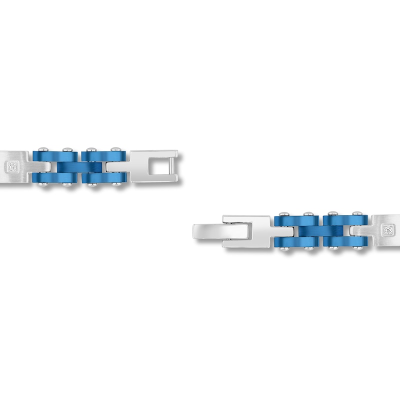 Main Image 3 of 1/10 CT. T.W. Diamond Link Bracelet in Solid Stainless Steel and Blue Ion Plate - 8.37”