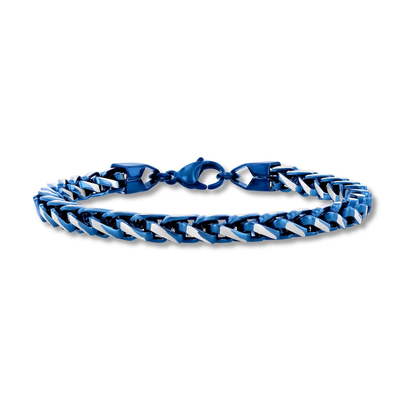 Main Image 1 of 6.0mm Wheat Chain Bracelet in Solid Stainless Steel and Blue Ion Plate - 8.5”