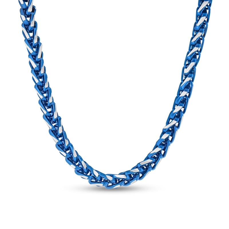 Main Image 1 of 6.0mm Wheat Chain Necklace in Solid Stainless Steel and Blue Ion Plate - 24”