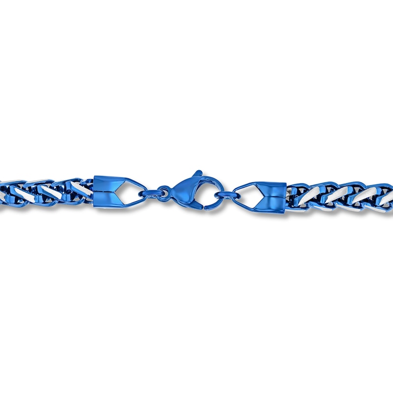 Main Image 3 of 6.0mm Wheat Chain Necklace in Solid Stainless Steel and Blue Ion Plate - 24”