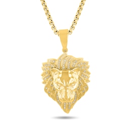 1/4 CT. T.W. Diamond Lion Head Pendant in Stainless Steel with Yellow Ion Plate - 24”