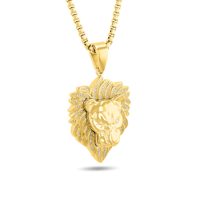 Main Image 2 of 1/4 CT. T.W. Diamond Lion Head Pendant in Stainless Steel with Yellow Ion Plate - 24”