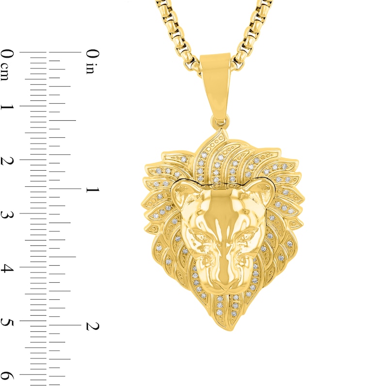 Main Image 4 of 1/4 CT. T.W. Diamond Lion Head Pendant in Stainless Steel with Yellow Ion Plate - 24”
