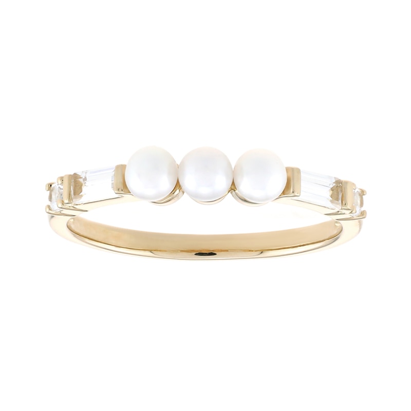 Main Image 1 of Freshwater Cultured Pearl and White Lab-Created Sapphire Collar Ring in Sterling Silver with 14K Gold Plate - Size 7