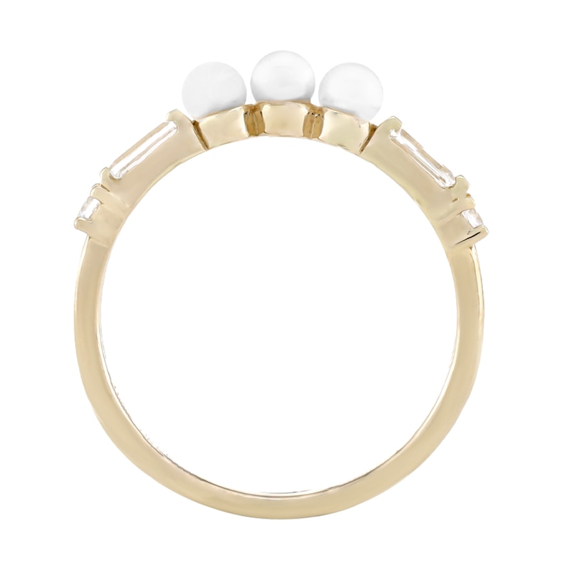 Main Image 2 of Freshwater Cultured Pearl and White Lab-Created Sapphire Collar Ring in Sterling Silver with 14K Gold Plate - Size 7
