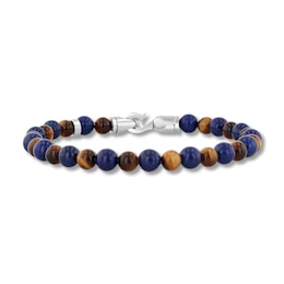 6.0mm Sodalite and Tiger’s Eye Bead Strand Bracelet in Solid Stainless Steel - 8.5”