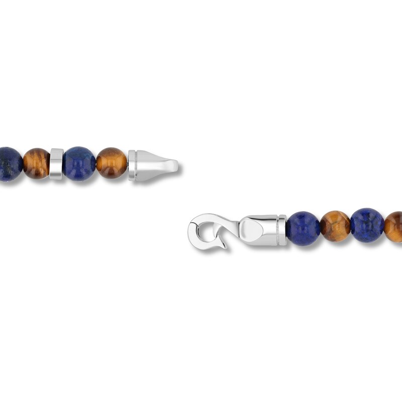 Main Image 3 of 6.0mm Sodalite and Tiger’s Eye Bead Strand Bracelet in Solid Stainless Steel - 8.5”