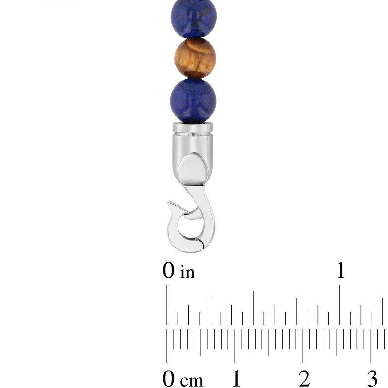 Main Image 4 of 6.0mm Sodalite and Tiger’s Eye Bead Strand Bracelet in Solid Stainless Steel - 8.5”