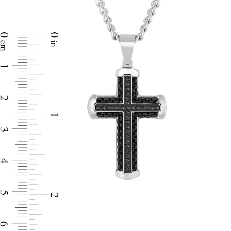Main Image 4 of 1/4 CT. T.W. Black Diamond Cross Pendant in Stainless Steel and Black Ion Plate - 24”
