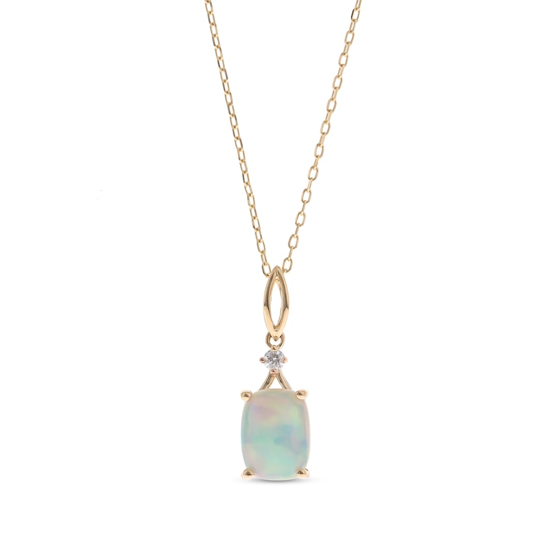 Main Image 1 of Cushion-Shaped Opal and Diamond Accent Drop Pendant in 10K Gold
