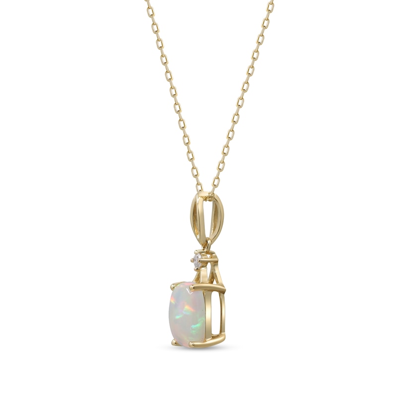 Main Image 2 of Cushion-Shaped Opal and Diamond Accent Drop Pendant in 10K Gold