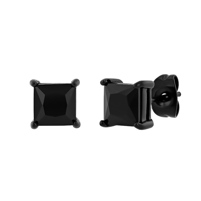 Main Image 1 of 6.0mm Square-Cut Black Spinel Solitaire Stud Earrings in Stainless Steel with Black Ion Plate