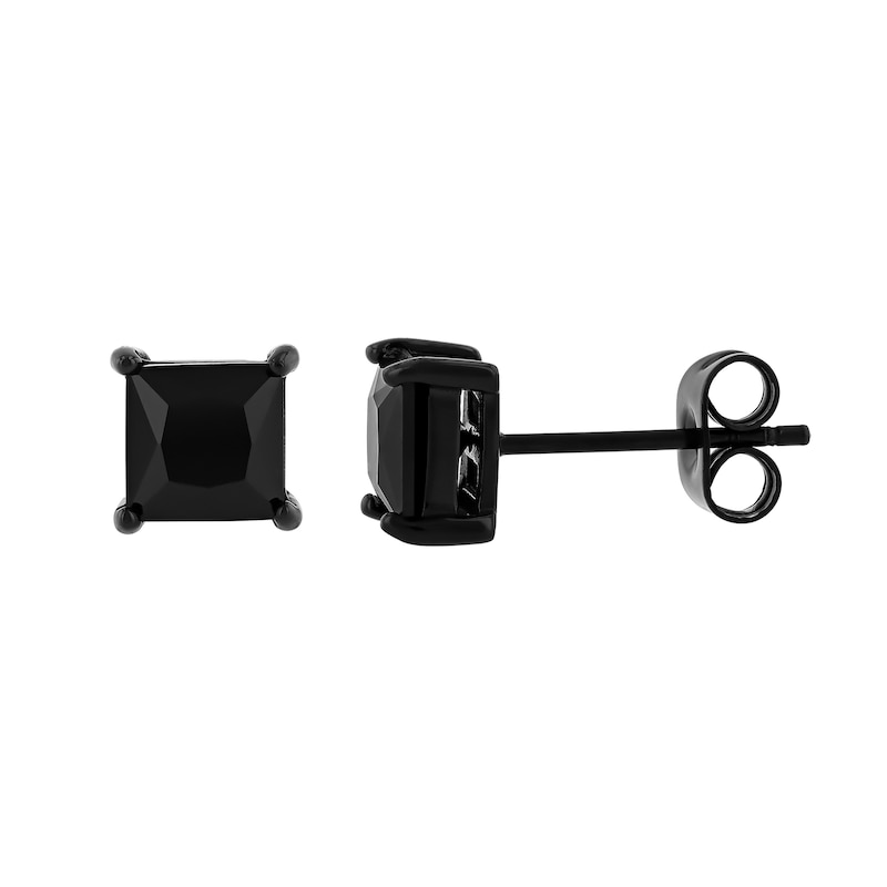 Main Image 2 of 6.0mm Square-Cut Black Spinel Solitaire Stud Earrings in Stainless Steel with Black Ion Plate