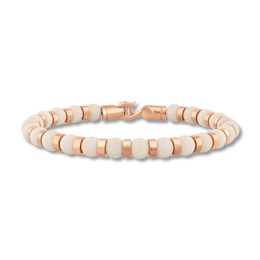 6.0mm Cream Jasper Bead Strand Bracelet in Solid Stainless Steel with Rose Ion Plate - 8.5”