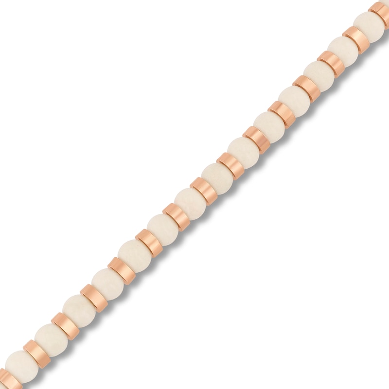 Main Image 2 of 6.0mm Cream Jasper Bead Strand Bracelet in Solid Stainless Steel with Rose Ion Plate - 8.5”