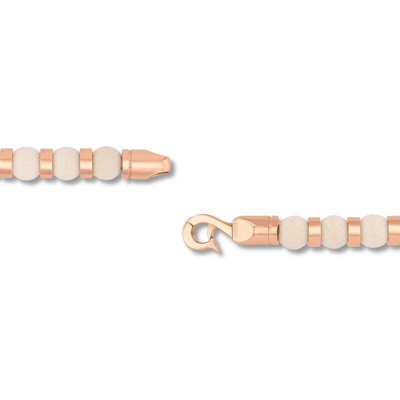 Main Image 3 of 6.0mm Cream Jasper Bead Strand Bracelet in Solid Stainless Steel with Rose Ion Plate - 8.5”