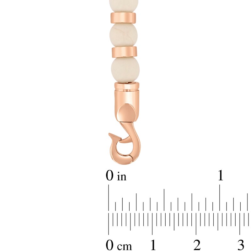 Main Image 4 of 6.0mm Cream Jasper Bead Strand Bracelet in Solid Stainless Steel with Rose Ion Plate - 8.5”