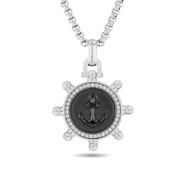 1/4 CT T.W. Diamond Frame Anchor and Ship’s Wheel Pendant in Stainless Steel and Black Ion Plate - 24”